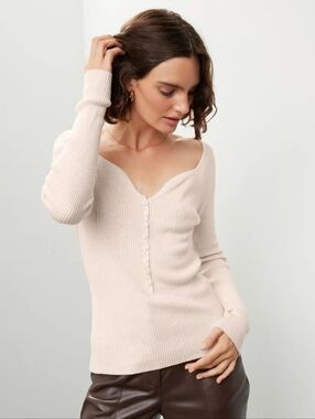 Louna Cream Ribbed Henley Sweater Top Size M